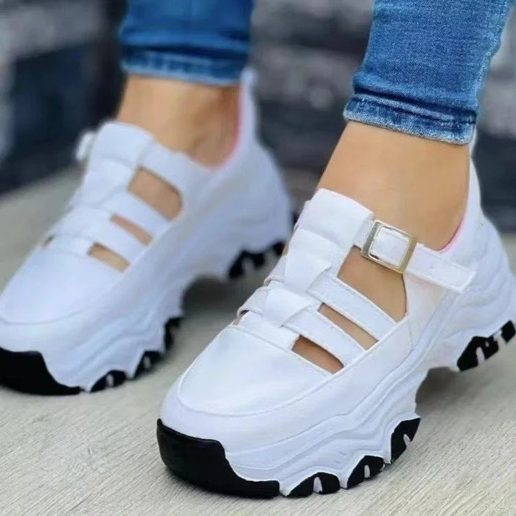 2024 Autumn New Women's Fashion Hollow Designer Thick-soled Wedge Sports Shoes Outdoor Casual Walking Women's Vulcanized Shoes