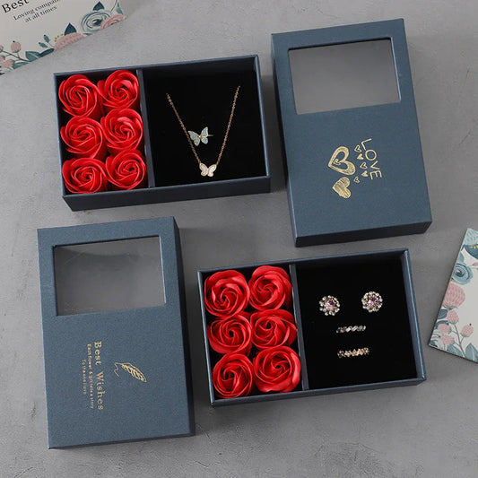 Flower Jewelry Box Six Roses Window Gift Box Ring Earrings Pendant Jewelry Box Jewelry Organizer Valentines Day Decoration