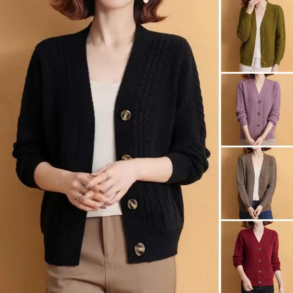 Soft Jacket Cozy Single-breasted Knitted Sweater Coat for Fall Winter Long Sleeve Warm Cardigan Jacket with Elastic Buttons