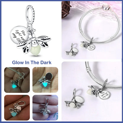 Charms Fit Pandora 925 Original Bracelets Chameleon Luminous Firefly Butterfly Silver 925 Charms Beads Fine DIY Jewelry Making