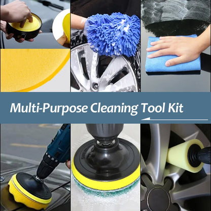 New Car Cleaning Kit Scrubber Drill Detailing Brush Set Air Conditioner Vents Towel Polisher Car Auto Detailing Tools