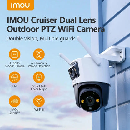 IMOU Cruiser Dual 8MP/10MP Dual Lens Outdoor PT Camera Home Security IP Camera AI Human & Vehicle Detection Surveillance Camera