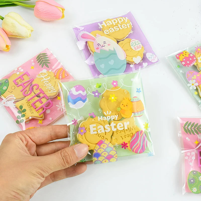 50/100pcs Easter Candy Cookie Bag Cute Bunny Eggs Gift Snack Packaging Bags Happy Easter Party Decoration Supplies Kids Favors