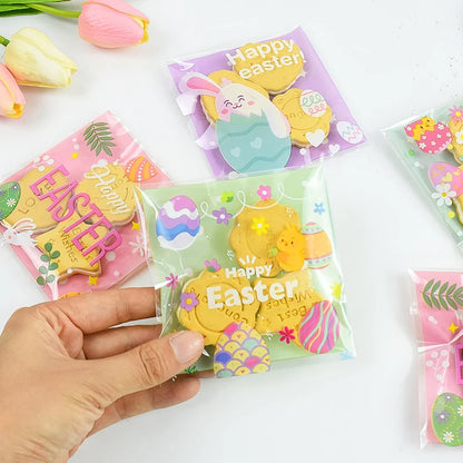 50/100pcs Easter Candy Cookie Bag Cute Bunny Eggs Gift Snack Packaging Bags Happy Easter Party Decoration Supplies Kids Favors