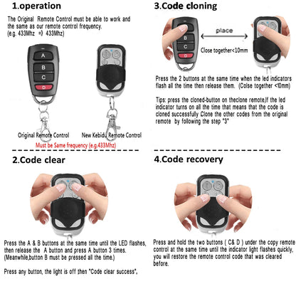 Smart Copy Duplicator 433mhz Remote Control 4 Button Electric Garage Door Gate Remote Cloning 433.92 MHz Transmitter