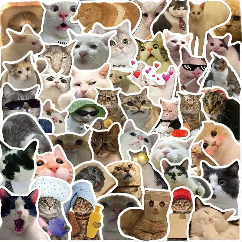 10/30/50PCS Kawaii Cat Mood PVC Graffiti Sticker Sticky Aesthetic Decorative Scrapbook DIY Child Phone Stationery Supply for Kid