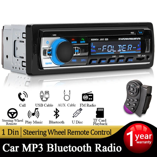 Car Radio 1 din Stereo Multimedia MP3 Player Digital Bluetooth FM ISO Power Aux Input USB Bluetooth Universal Autoradio