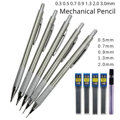 0.3 0.5 0.7 0.9 1.3 2.0 3.0mm Mechanical Pencil Full Metal Art Drawing Painting Automatic Pen Office School Supply Stationery