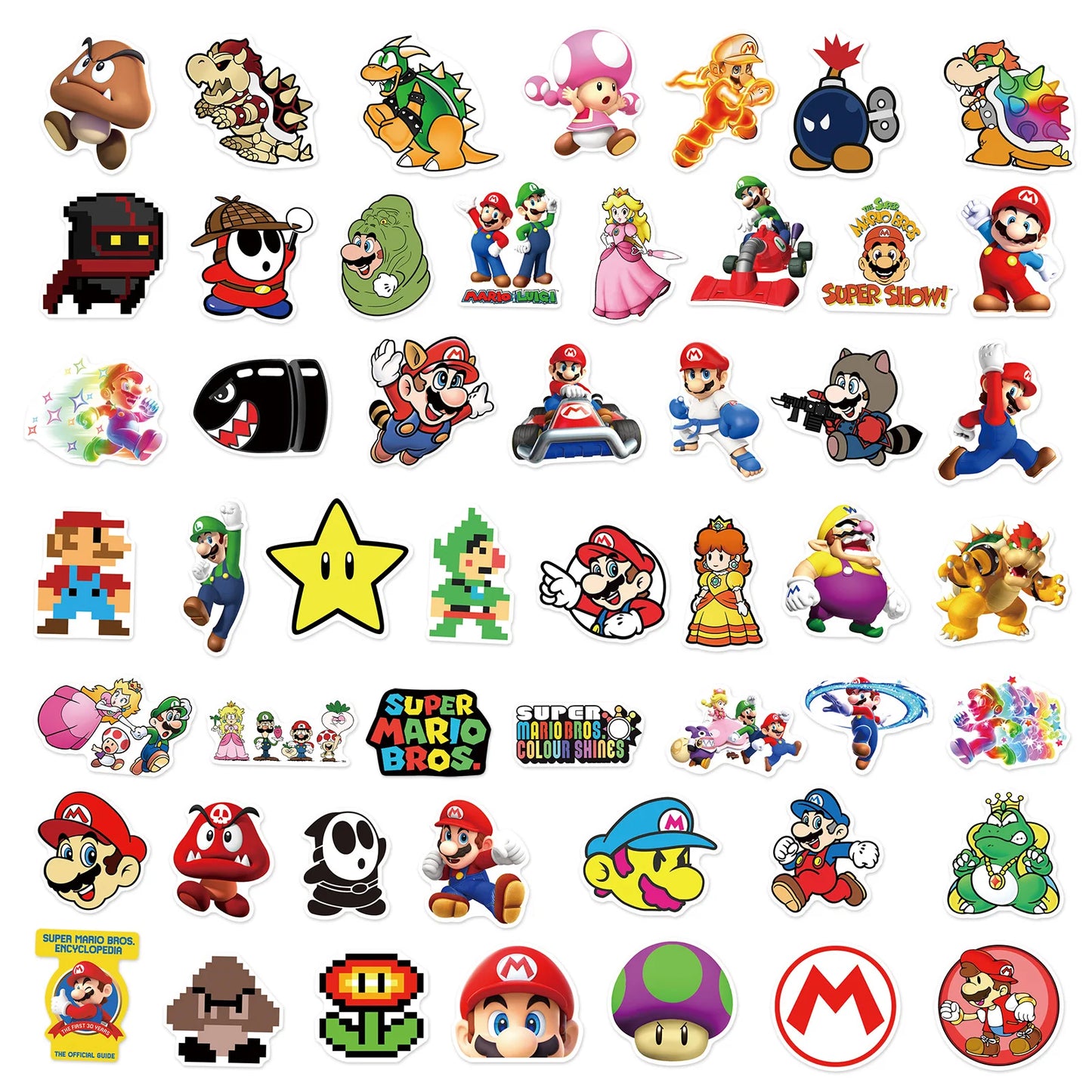 100Pcs Super Mario Bros Stickers Kawaii Luigi Yoshi Skateboard Bicycle Guitar Laptop Waterproof Stiker Anime Stickers Graffiti