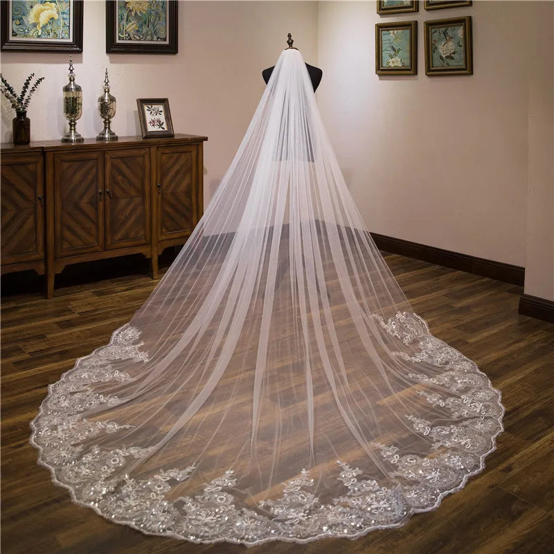 Wholesale white Ivory 3*3 Meter Cathedral wedding veils Lace Appliques Bridal veil