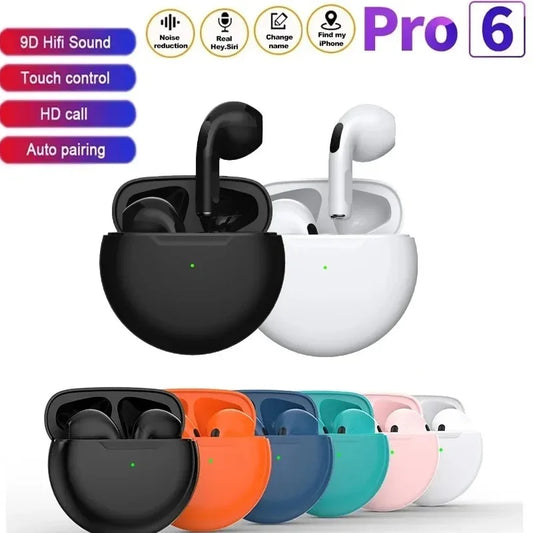 TWS Pro6 Earphone Bluetooth Headphones with Mic 9D Stereo Pro 6 Earbuds for Xiaomi Samsung Android Wireless Bluetooth Headset