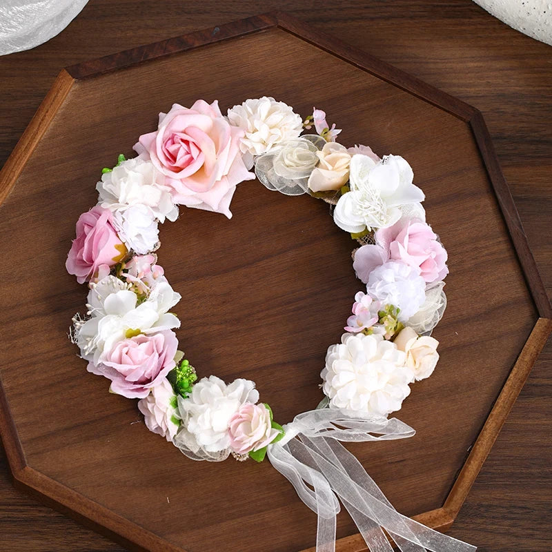 3 Design Artificial Flower Wreath Bride Women Flower Crown Hair Band Wedding Floral Headband Garland Ribbon Girl Hair Accessorie