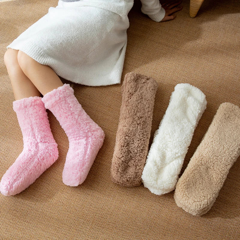 Thickened Winter Cotton Socks Women Warm Home Slipper Solid Color Socks Girl Cute Christmas Gift Female Funny Sleep Floor Socks