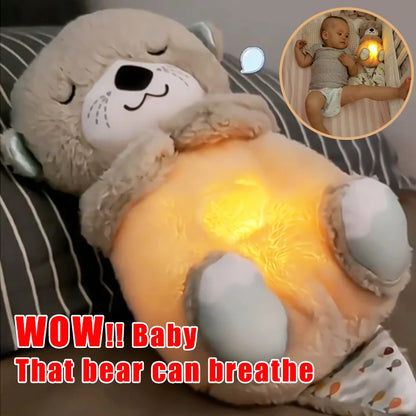 Baby Breathing Bear Baby Soothing Otter Plush Doll Toy Baby Kids Soothing Music Sleeping Companion Sound and Light Doll Toy Gift