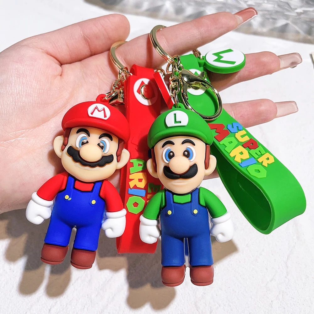 Super Mario Bros 3D Cartoon Keychain Accesorios Schoolbag Pendant Key Bag Decoration Collection Ornament Kids Toys Birthday Gift