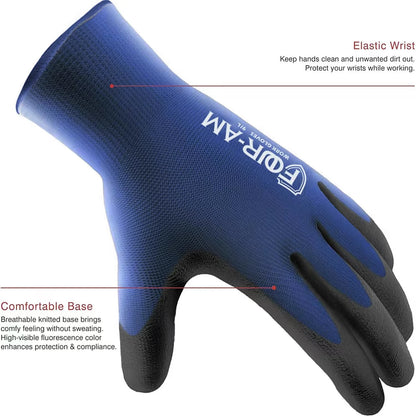 3pairs Ultra-Thin PU Coated Work Gloves,Excellent Grip,Nylon Shell Black Polyurethane Coated Safety Work Gloves, Knit Wrist Cuff