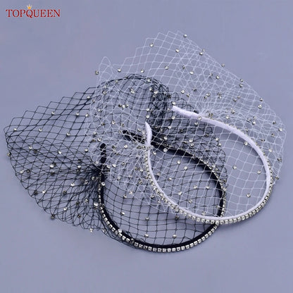 TOPQUEEN VA12 Mini Wedding Veil Multiple Styles Birdcage Veil with Rhinestones Detachable Blusher Bachelorette Party Accessories