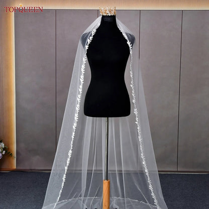 TOPQUEEN V129 Wedding Veil Lace Edge Bridal Veils 3M White Ivory Wedding Veil Thin Scallop Lace Trim Cathedral Mantilla Veu