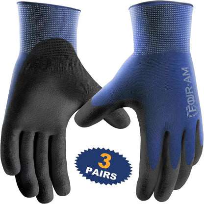 3pairs Ultra-Thin PU Coated Work Gloves,Excellent Grip,Nylon Shell Black Polyurethane Coated Safety Work Gloves, Knit Wrist Cuff