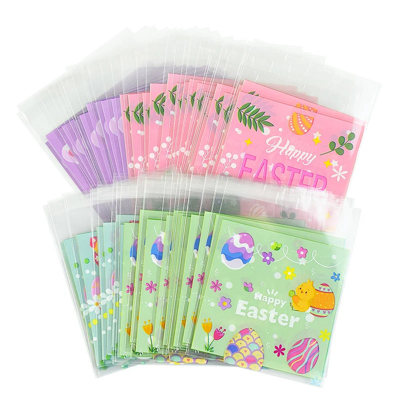 50/100pcs Easter Candy Cookie Bag Cute Bunny Eggs Gift Snack Packaging Bags Happy Easter Party Decoration Supplies Kids Favors