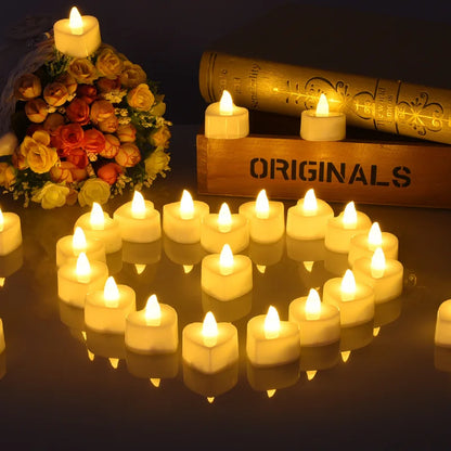 24Pcs Flameless Led Candle For Home Christmas Party Wedding Decoration Heart-shaped Electronic Battery-Power Tealight Candles