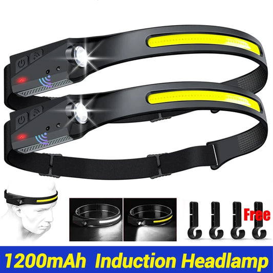 Portable LED Sensor Headlamp Built-in Battery USB Rechargeable Head Flashlight Outdoor Camping Fishing Emergency Lantern