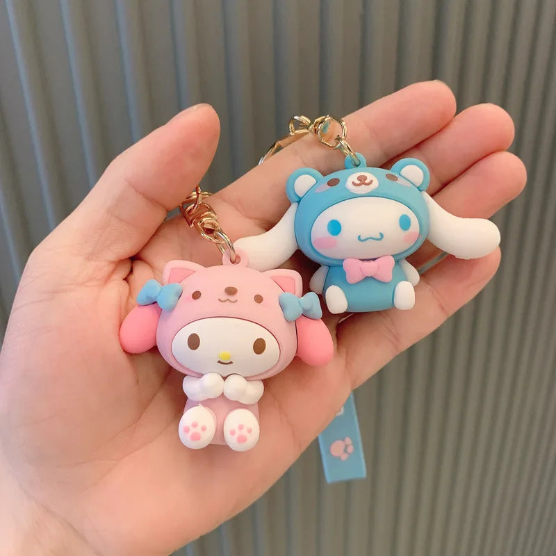 Sanrio Hello Kitty Keychain Cute Cartoon Melody Kuromi Cinnamoroll Doll Pendant Decoration Keyring  Jewelry Girl&Child Gifts Toy