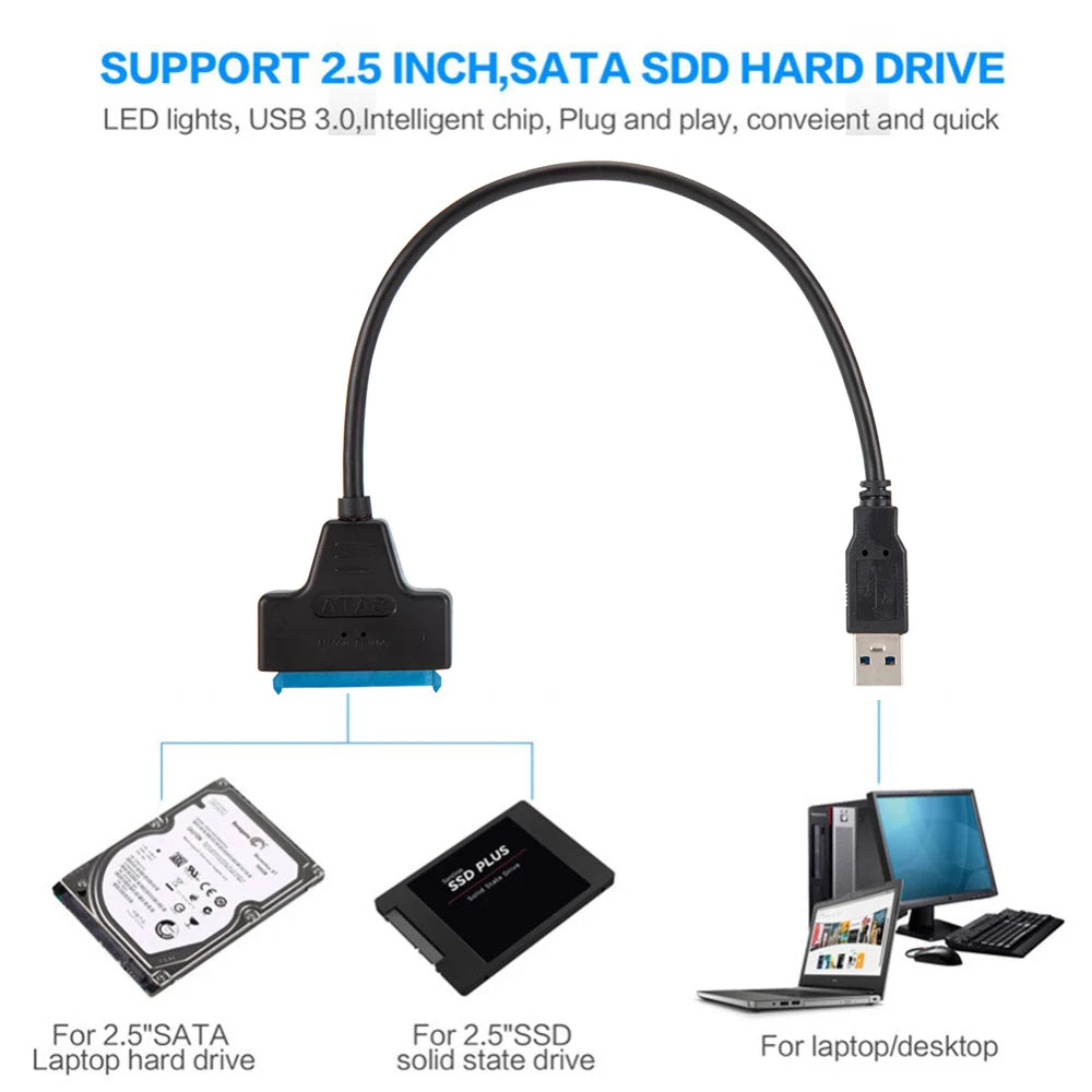 USB 3.0 2.0 SATA Up To 6 Gbps 3 Cable Sata To USB 3.0 Adapter Support 2.5 Inch External HDD SSD Hard Drive 22 Pin Sata III Cable