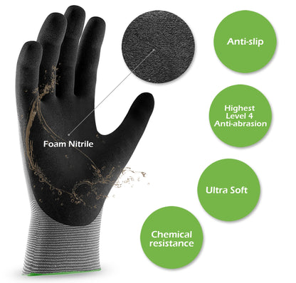 Work Glove Back Water Resistant 15G Seamless Nylon liner, Foam Nitrile Coated Gloves, DIY Garden Construction Car work