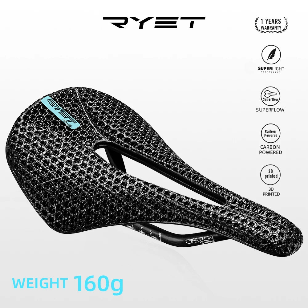 RYET 3D Printed Bike Carbon Saddle 140mm 143mm Super Light Road MTB Racing Saddles Bicycle Seat Cushion Cycling Seating Parts