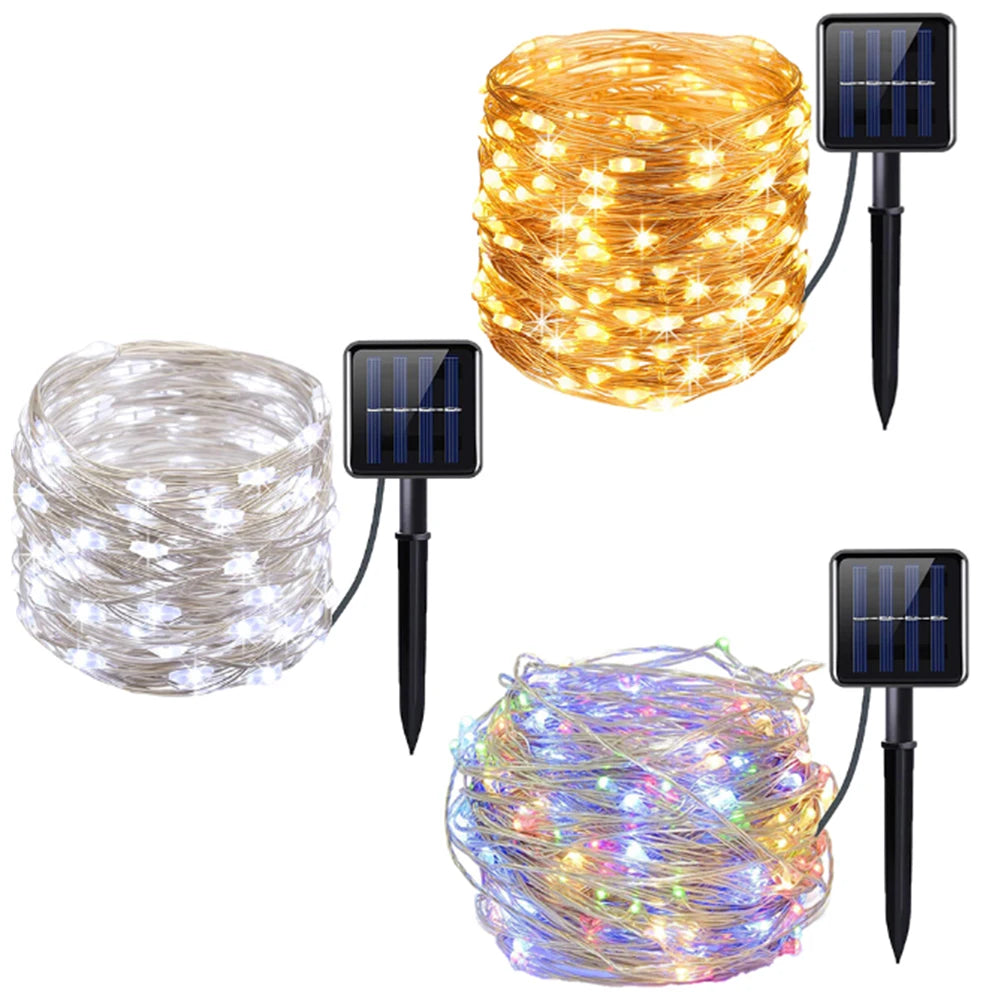 7M/12M/22M/32M LED Solar String Fairy Lights Outdoor Path Garlands Lamp Patio Waterproof Christmas Wedding Garden Street Lights