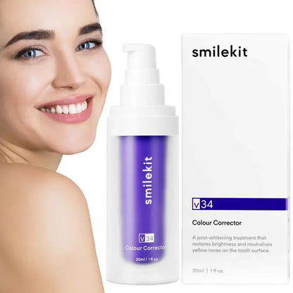 V34 SMILEKIT Purple Whitening Toothpaste Remove Stains Reduce Yellowing Care For Teeth Gums Fresh Breath Brightening Teeth 30ml