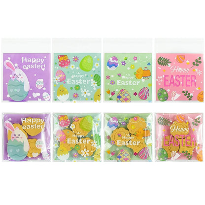 50/100pcs Easter Candy Cookie Bag Cute Bunny Eggs Gift Snack Packaging Bags Happy Easter Party Decoration Supplies Kids Favors