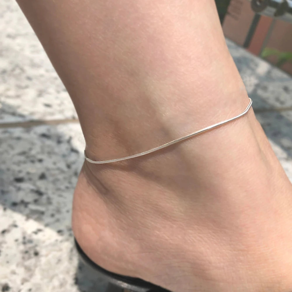 eManco Round Snake Chain Anklet For Women Stainless Steel Chain Anklet Summer Essential Jewelry Accessories