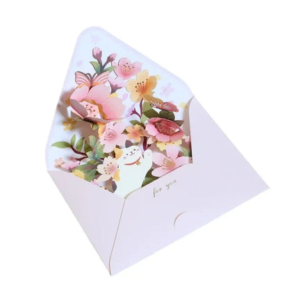 New Romantic Flower Birthday Christmas Card 3D Pop-up Greeting Cards Set Postcard Party Wedding Decorations Creative Girl Gifts