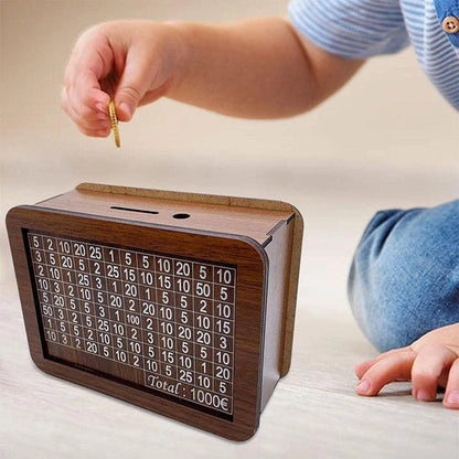 Money Box, Piggy Bank, Wood Money Bank, Reusable Money Box with Saving Goal and Numbers To Check for Helps The Habit of Saving