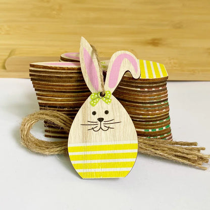 Wood Rabbit Chips Easter Wooden Crafts Random Painted Wood Bunny Rabbits for Home Decor Happy Easter Kids Toy Children DIY 10pcs