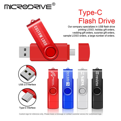 Metal OTG 2 IN 1 Type C pen drive 128GB usb memory stick 4GB 8GB 32GB 64GB 128GB cle usb cle usb flash drive memoria usb