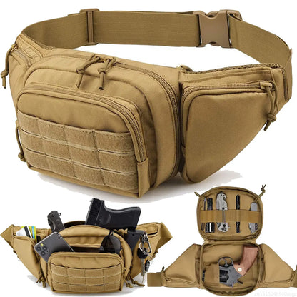 Military Tactical Waist Gun Bag Belt Bumbag Waterproof Nylon Molle EDC Fanny Phone Pouch for Hunting Climbing Camping