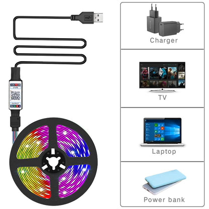 RGB 5050 Led Strip Light Bluetooth App Control 5V USB Led Tape Flexible Ribbon Diode Tape for TV Backlight Room Decoration