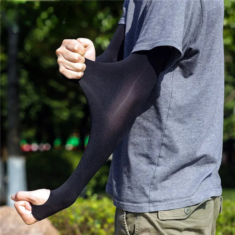 1 Pair Summer Finger Sleeve Ice Cool Wearing High Elastic Elbow Spring Outdoor Riding Fingerless Fishing Custom Ice Silk Sleeve