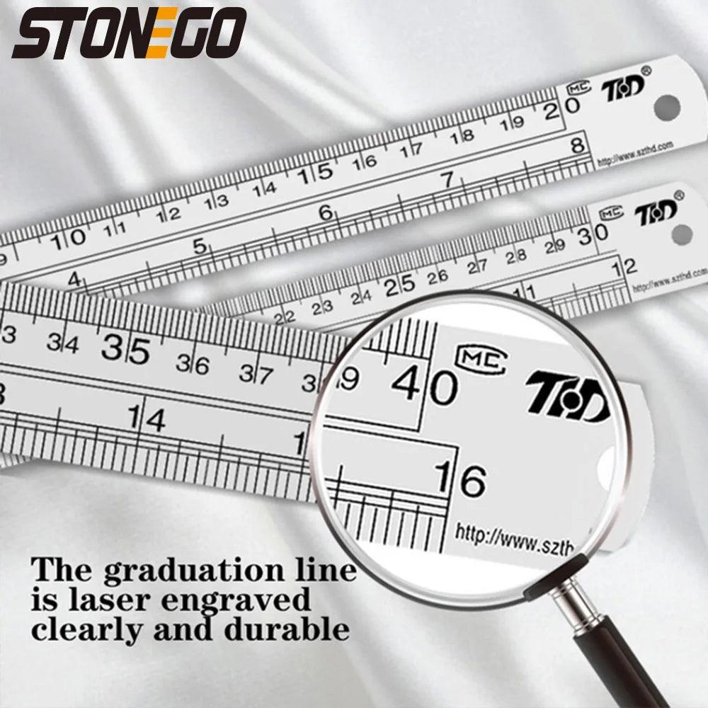 STONEGO Stainless Steel Ruler, 6, 8, 12, 16, 20 Inch Metal Rulers, With High Precision Graduation Line Double-Sided Scale