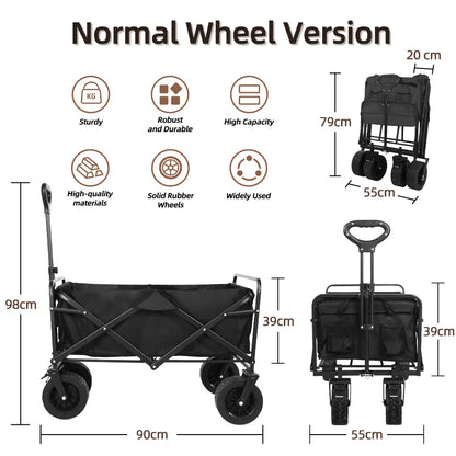 500lbs Large Capacity Folding Wagon Cart Heavy Duty Portable Collapsible Beach Cart With Big Wheels for Sand Camping Trolley