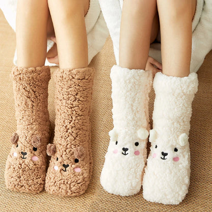 Thickened Winter Cotton Socks Women Warm Home Slipper Solid Color Socks Girl Cute Christmas Gift Female Funny Sleep Floor Socks