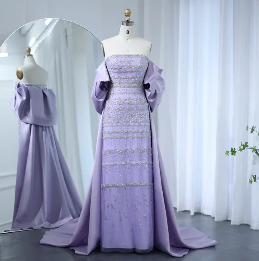 Sharon Said Luxury Dubai Sage Green Evening Dress Arabic Lilac Blue Beaded Fuchsia Cape Elegant Women Wedding Party Dress SS238