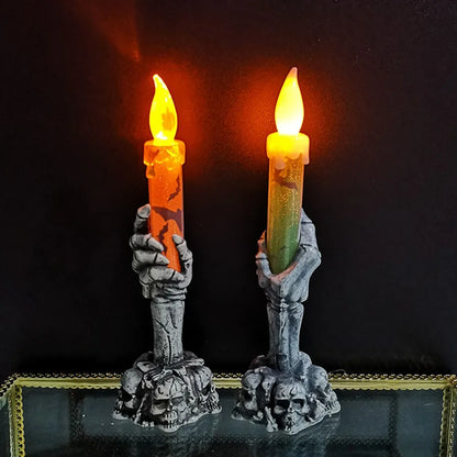 Halloween LED Lights Horror Skull Ghost Holding Candle Lamp Happy Holloween Party Decoration For Home Haunted Home Ornaments