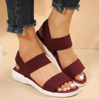 Women's Knit Elastic Cloth Wedge Sandals Slip On Lightweight Walking Sandals Women Plus Size Comfortable Summer Shoes Woman 2023