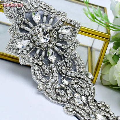 TOPQUEEN S26 Luxury Rhinestones Wedding Dresses Belt Women Crystal Applique Decoration Sparkly for Bride Waistband Bridal Sash