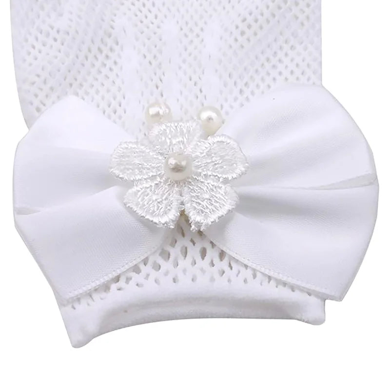 Sweet Flower Girl Short Gloves Mesh Bow Lace Pearl Gloves Children Fashion Elegant Gloves Mittens Wedding Party Decoration