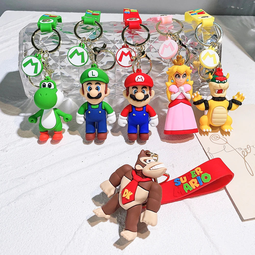 Super Mario Bros 3D Cartoon Keychain Accesorios Schoolbag Pendant Key Bag Decoration Collection Ornament Kids Toys Birthday Gift